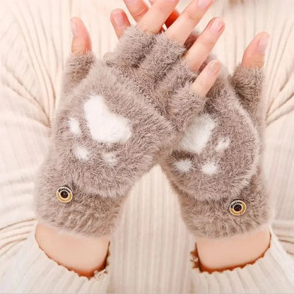 Cat Claw Paw Plush Fingerless Mittens